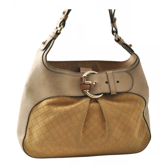 RARE Vintage Gucci Buttery Soft Beige Leather and Yellow Diamante Print - Picture 1 of 3